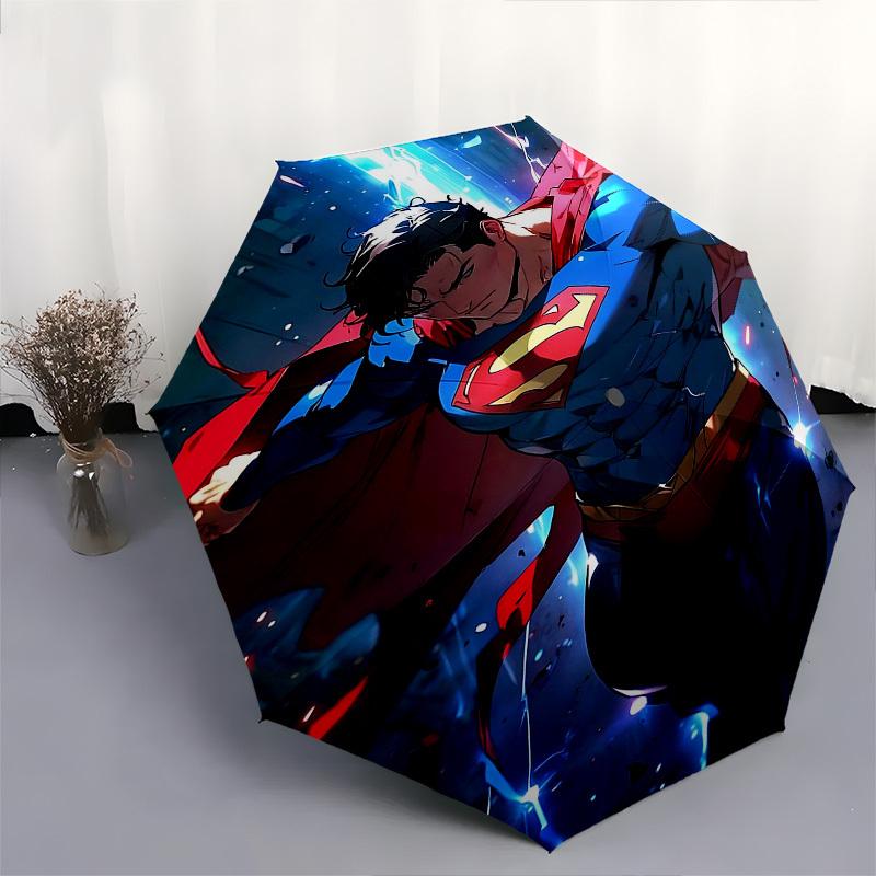 1pc Superman Automatic Folding Umbrella - Compact 8-Rib Design, Durable Plastic & Iron1086L