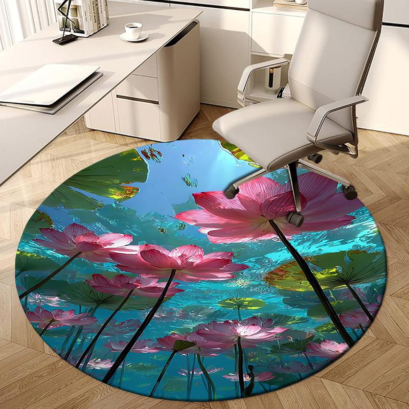 1pc Lotus Pond Reflection Round carpet, Perfect for Decorating Chairs, Living Rooms, Or Bedrooms, for Living Room.077