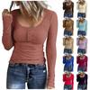 Women's T-shirt Fashion Casual Solid Button Long Sleeve Top