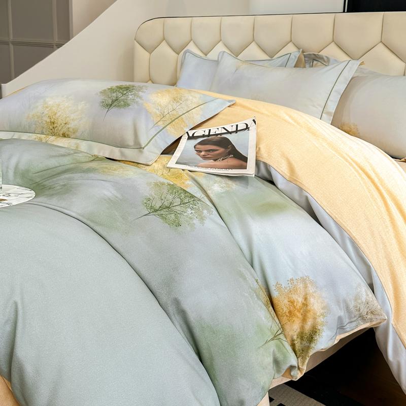Sleep grid 60 count all cotton, pure cotton, thickened long staple cotton, digital printed four piece set