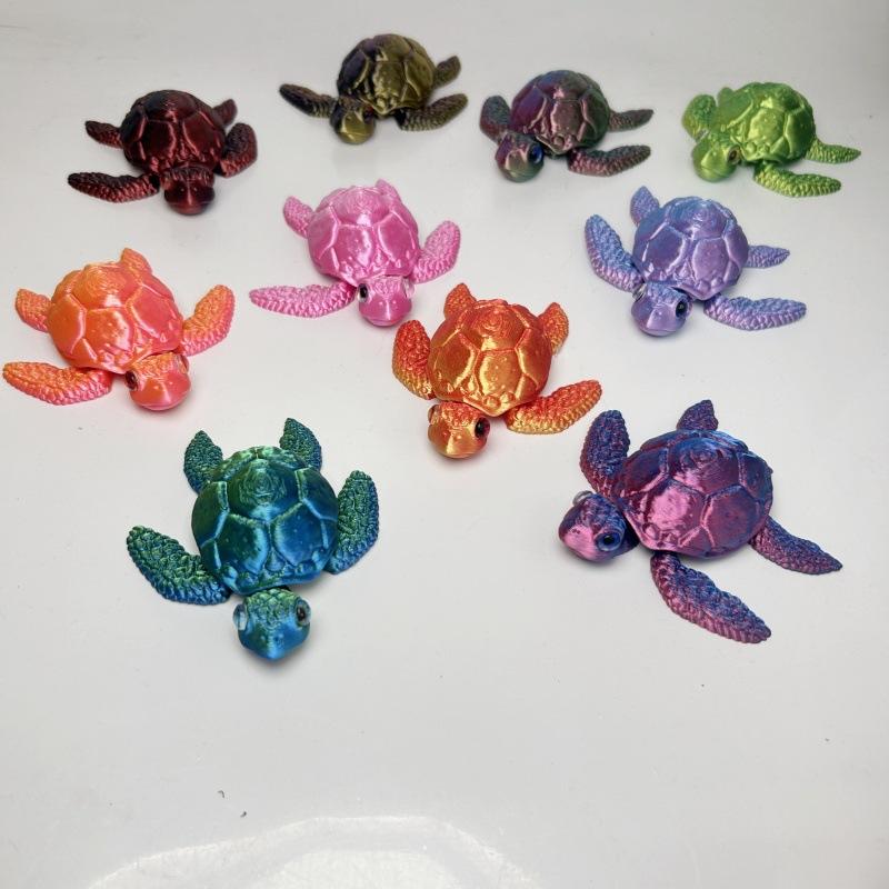 3D Printed Turtle Model Ornament Creative Collectible Movable Simulation Eyes Toy Holiday Gift Multi-Jointed Poseable Decoration