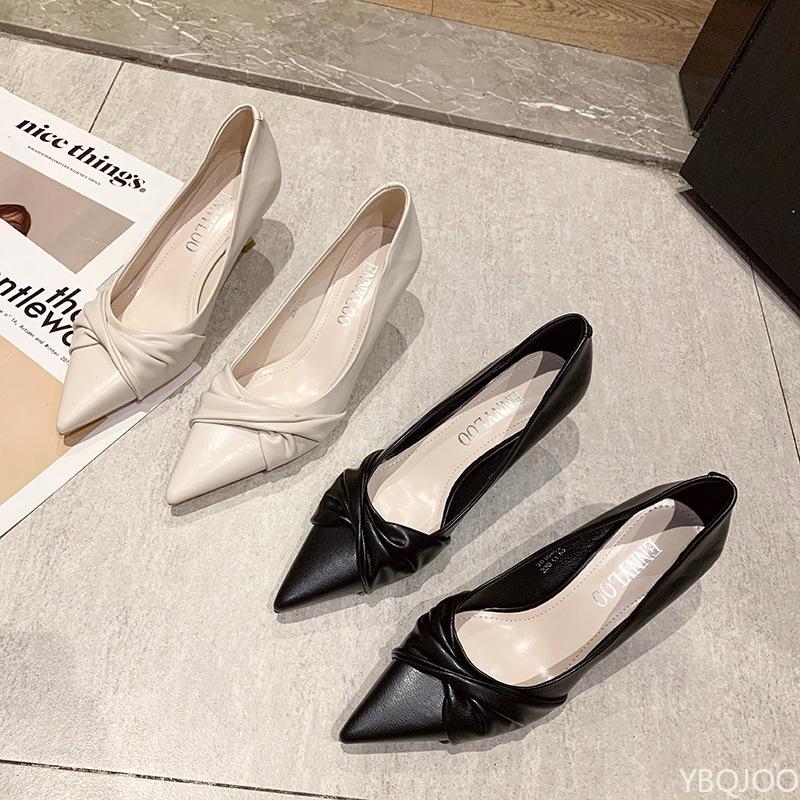 Женские летние новые туфли на высоком каблуке, повседневные туфли-лодочки с острым носком и неглубоким вырезом, универсальные элегантные рабочие туфли, модные удобные женские туфли