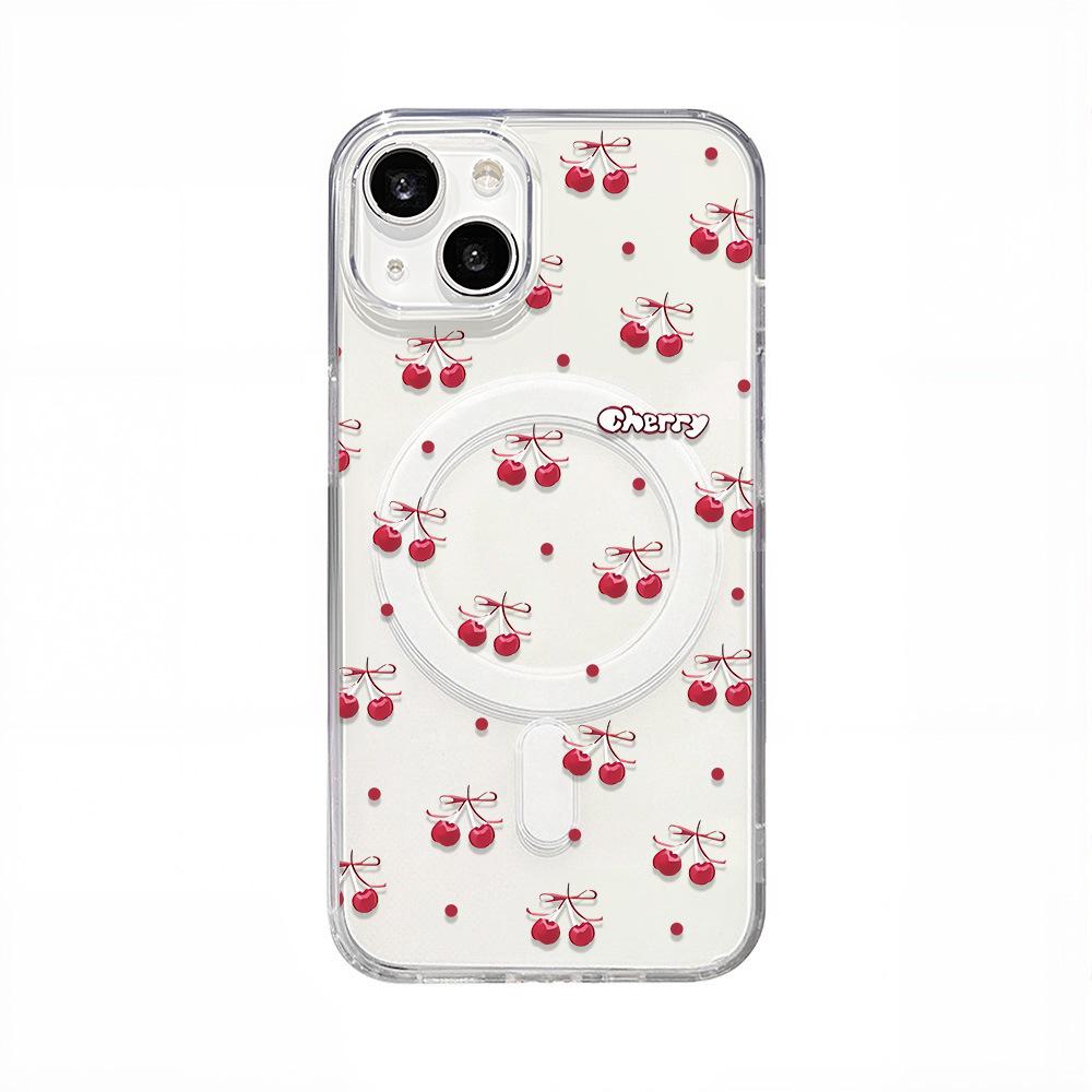 Магнитный чехол для iPhone 17 Pro Max с дизайном «Маленькие вишенки» на весь экран - Жесткий чехол с большим отверстием для iPhone 16/15.