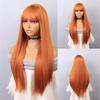 Synthetic Hair Costume Women Wigs Long Straight Wig Orange Ginger Wig with Side Bangs for Cosplay Halloween Party