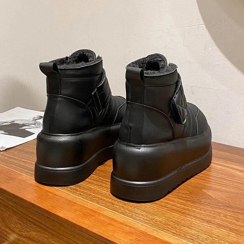 8 см толстая подошва хлопковые ботинки женские зимние сапоги плюшевые теплые на липучках увеличивающие рост комфорт легкие короткие сапоги Botines
