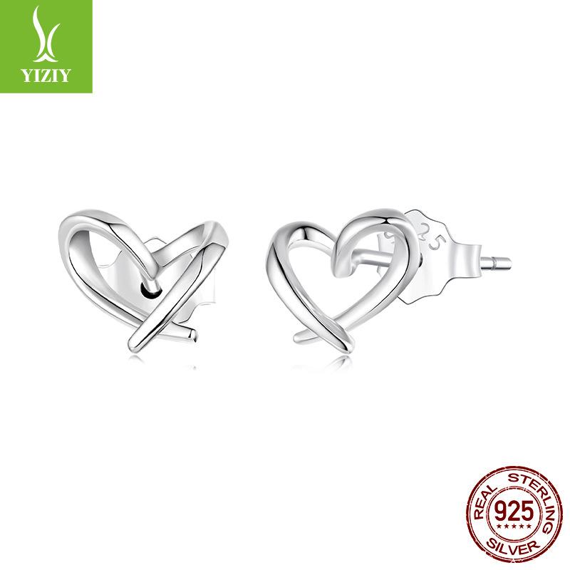 Mini Love Interwoven Stud Earrings Plain Silver Stud Earrings Women'S Simple Classic S925 Sterling Silver Heart Earrings