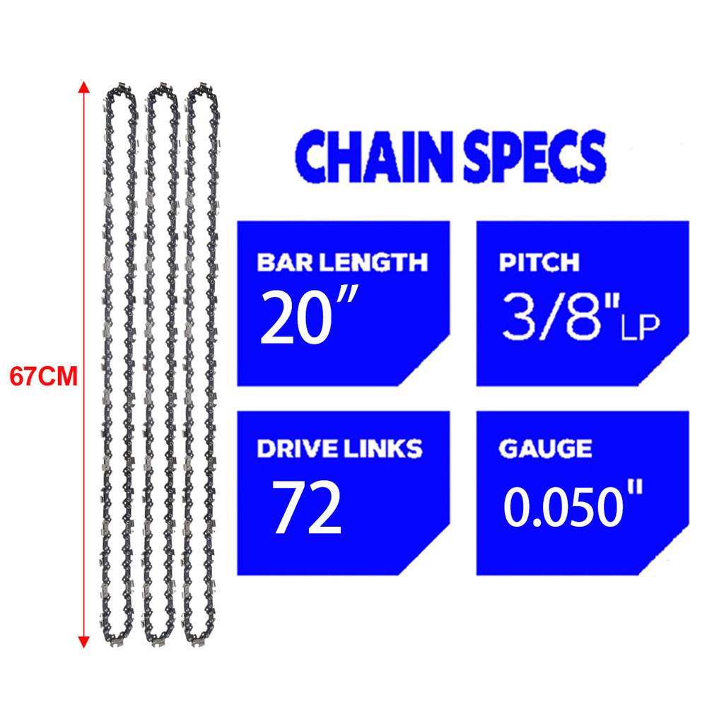 20 Inch Metal Chainsaw Chain 3/8" LP Saw Chain 72 Drive Link Electric Saw Replacement Chainsaw Saw Chain