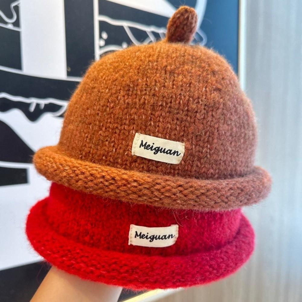 Solid Color Knitted Hat Turned-up Brim Melon-shaped Hat Minimalist Beanie Hat