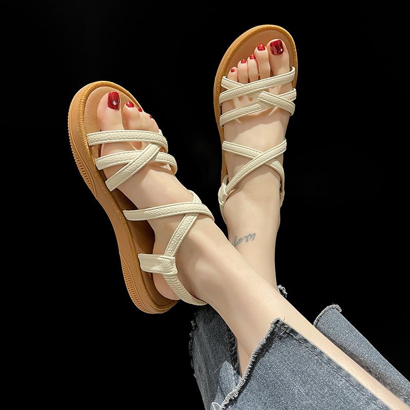 Thick Sole Sandals Women 2024 New Summer Soft Sole Elevated Casual Roman Sandals Flat Bottom Womens Shoes Sandalias Mujer Sandal