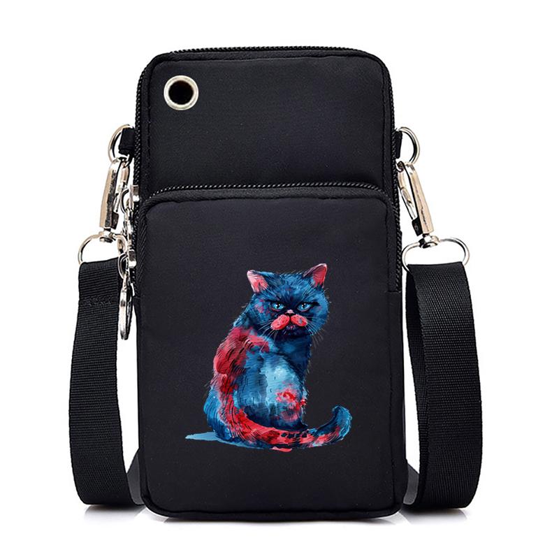 Funny Anime Cat Small Messenger Bag Hanging Neck Coin Purse Vertical Handbag Women Mobile Phone Bags Cartoon Small Crossbody Bag