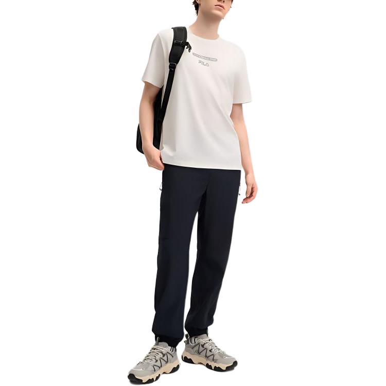 Fila Versatile Casual Knitted Breathable Short Sleeve T-Shirt Men Tops Cloud-Mushroom-White F11M519104FWT