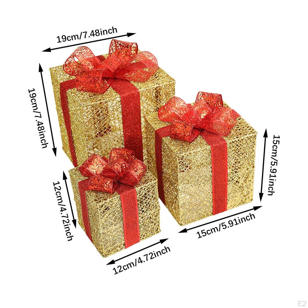 3Pcs Christmas Gift Boxes Decoration Xmas Decor Iron Decorative Ornaments Present