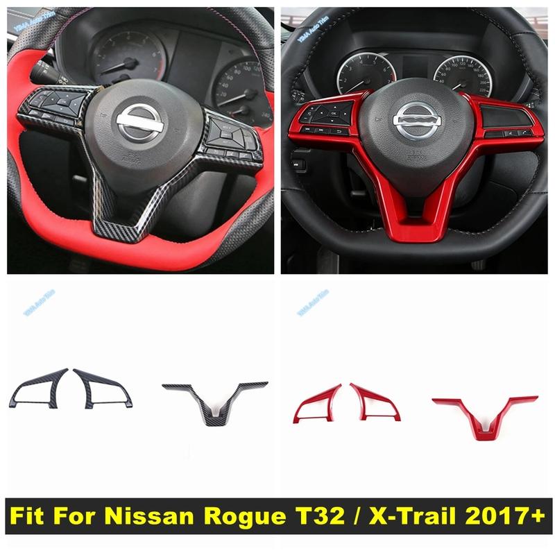 Auto Steering Wheel Button Sticker Cover Trim ABS For Nissan Rogue T32 / X-Trail 2017 - Red / Carbon Fiber Look Accessories