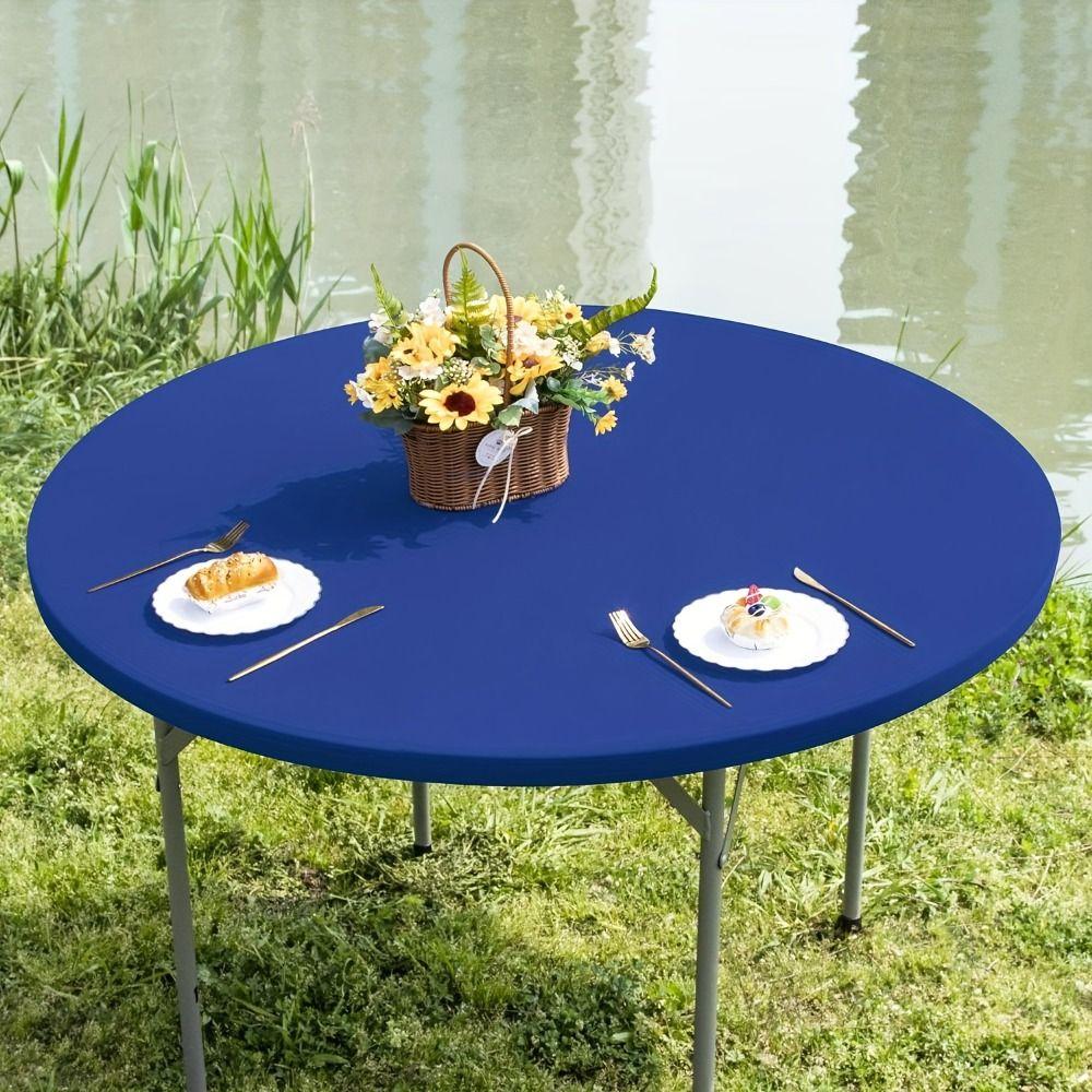 Diameter 48/60in Stain-Resistant Tablecloth Elastic Picnic Table Cloth Round Table Cover Camping