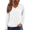 Women's Casual Fashion V-Neck Raglan Pleated Solid Color Long Sleeve Top
