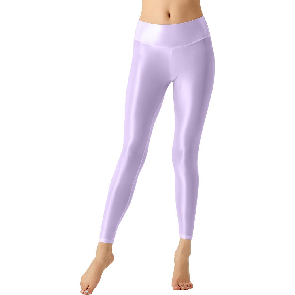 Женские блестящие эластичные леггинсы с широким эластичным поясом, однотонный дизайн, штаны для йоги, пилатеса, фитнеса