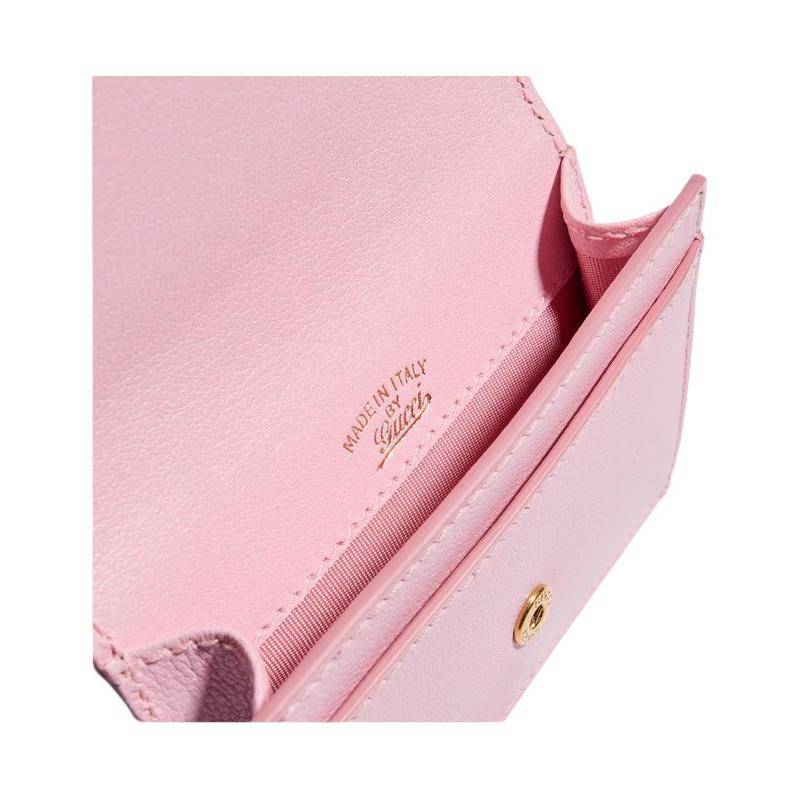 Gucci Bamboo Bamboo Detail Soft Leather Card Holder Women's Pink