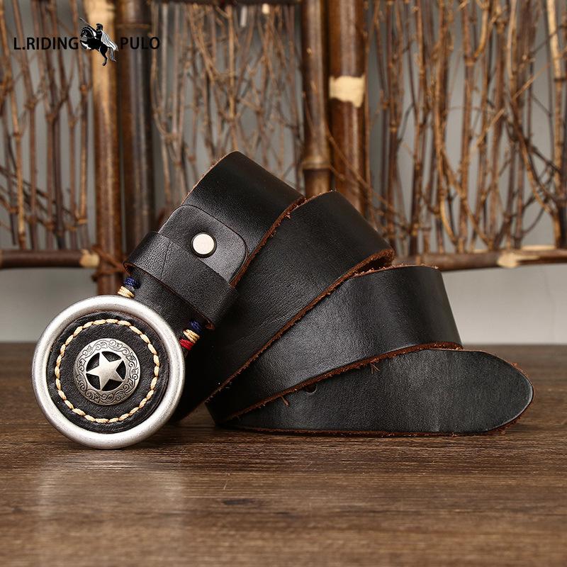 Тренд личности Утолщенная Натуральная Кожа Коровья Кожа Гладкая Пряжка Ремень Мужской Ремень Корейский Стиль Ретро Все-сочетаемый