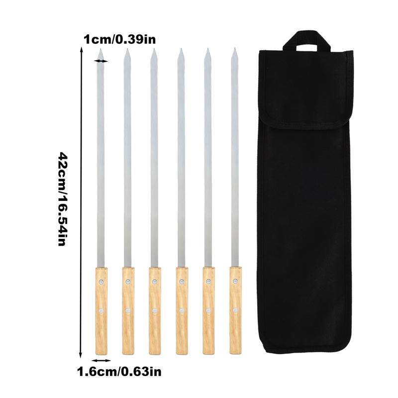 6 шт. Игла для сверления из нержавеющей стали с большой деревянной ручкой и плоской ручкой для барбекю, расширенная, очень толстая, 42 см, коммерческий знак для бараньей ноги