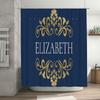 Luxury Printed Custom Name Bath Shower Curtain with Blue Golden Floral Design Personalized Decor for Home Bathroom ELIZABETH