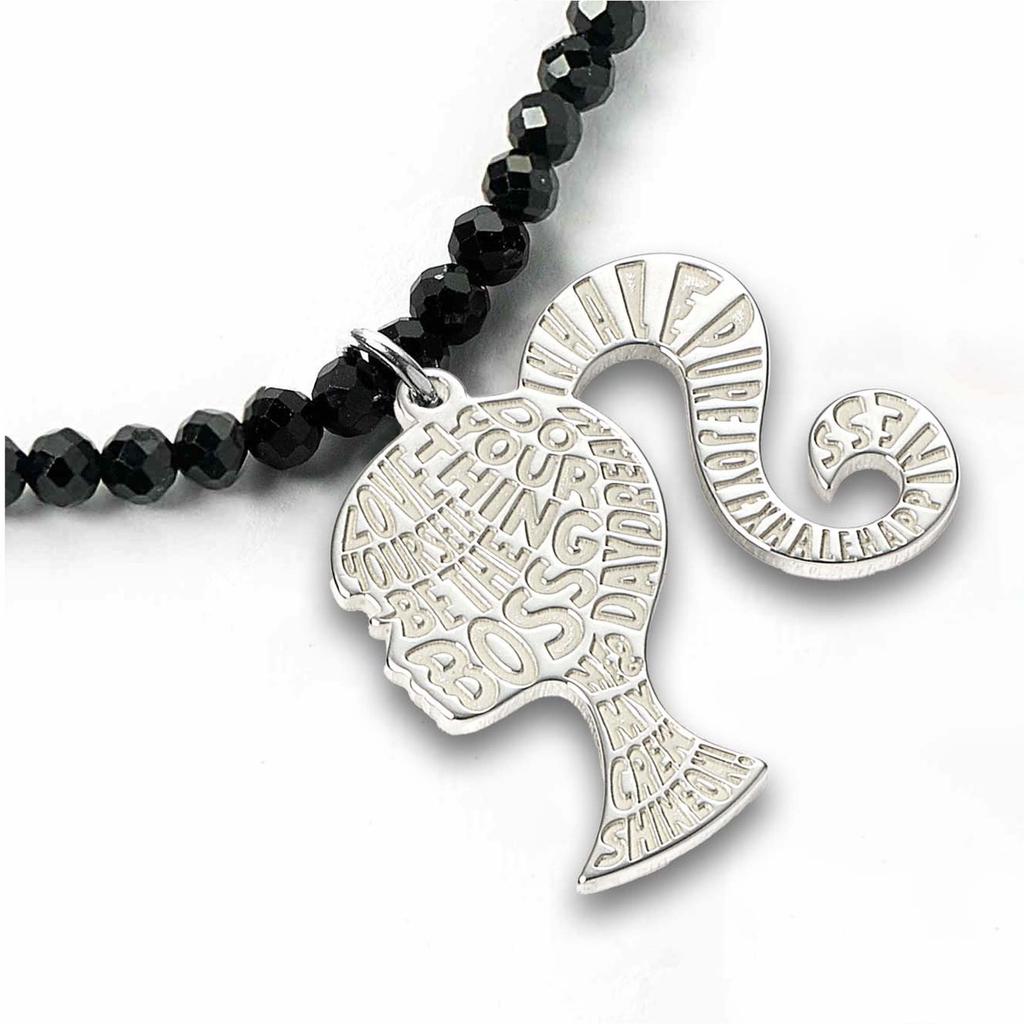 Barbie Sterling Silver Silhouette on a Black Onyx Bead Necklace