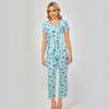 Women Cotton Pajama Set Short Sleeve Top with Capris Pants Sleepwear Set Summer Casual 2 Piece Lounge Set
