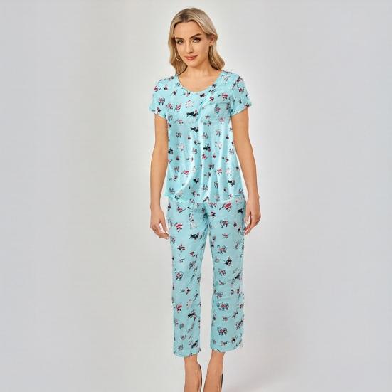 Женский хлопковый пижамный комплект: топ с коротким рукавом и капри, набор для сна, летний повседневный комплект для дома из 2 предметов