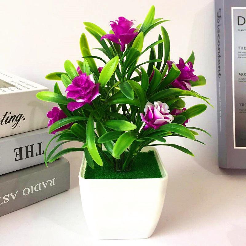 Cherry Lily Plastic Blossom Rose Flowers Potted Plant For Home Decor