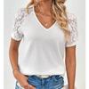 Summer Short Sleeve Hollow Lace V-neck Women Blouse Loose Casual T-shirt Short Sleeved Office Top Loose Fashion Elegant Solid Color Shirt Clothing