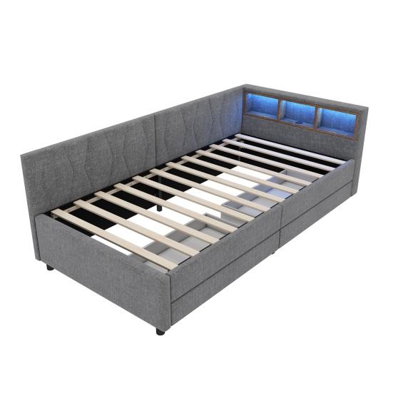 Upholstered Bed Extendable Sofa 90x200cm with Slatted Frame, Youth Multifunctional Made of Skin-Friendly Velvet Fabric Beige Storage