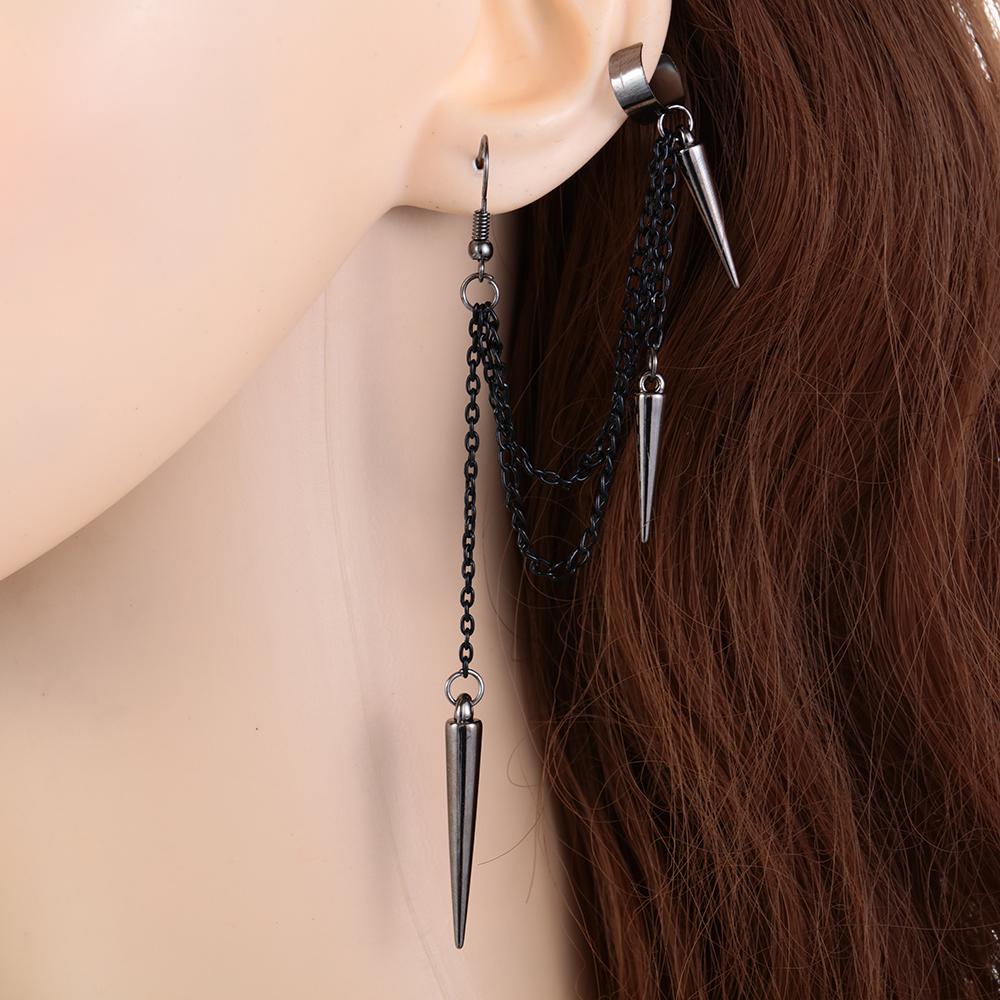 1 pair Dangle Fashion Gothic Rock Long Tassel Drop Ear Clip Rivet Punk Earrings Ear Stud