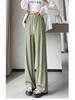 Женские летние брюки с высокой посадкой из ледяного шелка с широкими штанинами - Новинка 2025, Легкие, Длиной в пол, Свободные, Слим-фит, Повседневный дизайн с прямыми штанинами.