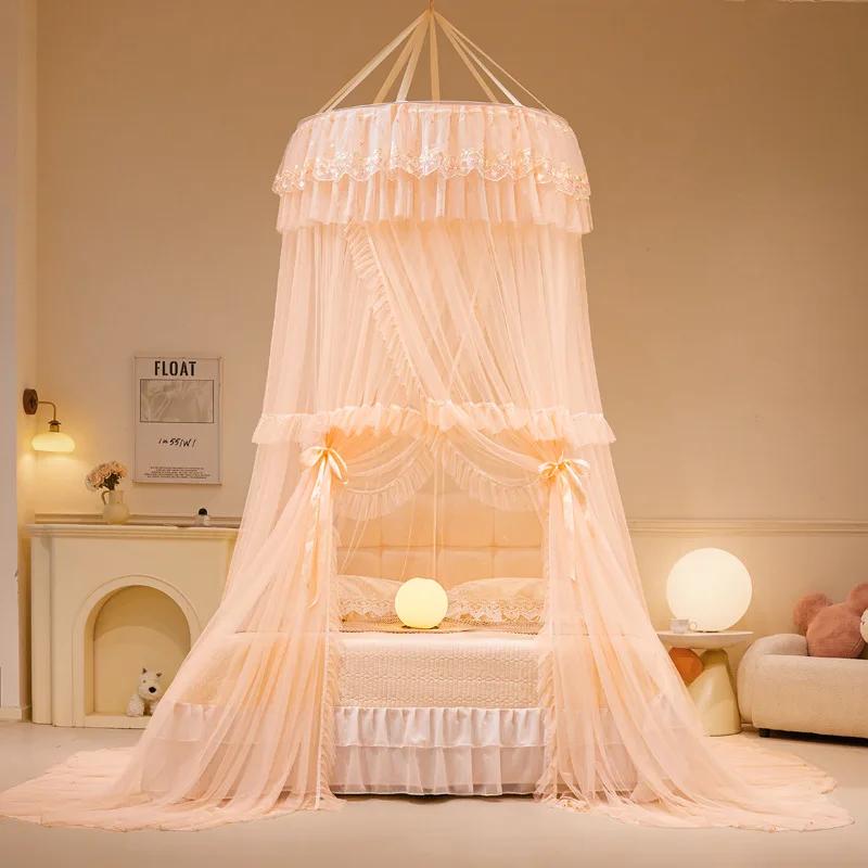 Горячая распродажа 2025 новая подвесная купольная принцесса москитная сетка без установки балдахин для кровати европейская напольная москитная сетка без кронштейна
