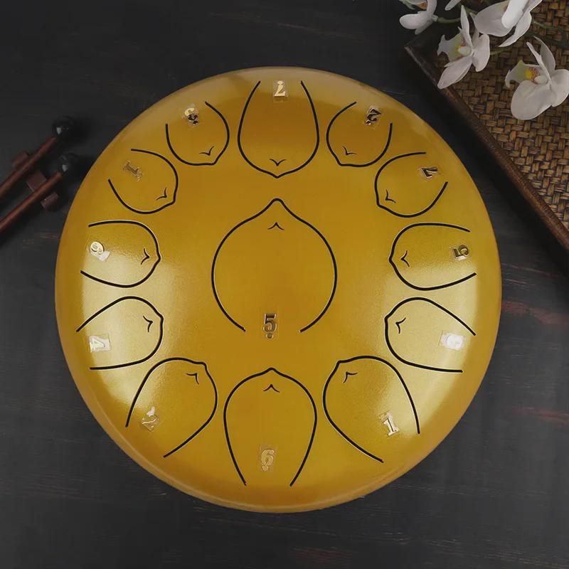 Steel Tongue Drum: 12" with 13 Sanskrit Sounds, Dust-Free, Stress-Free Design, Available In Empty Drum Color.
