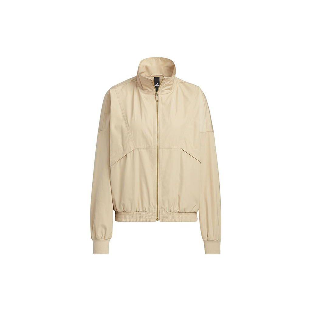 Adidas Back Letter Print Zip-Up Stand Collar Jacket Women Outerwear Khaki HZ7038