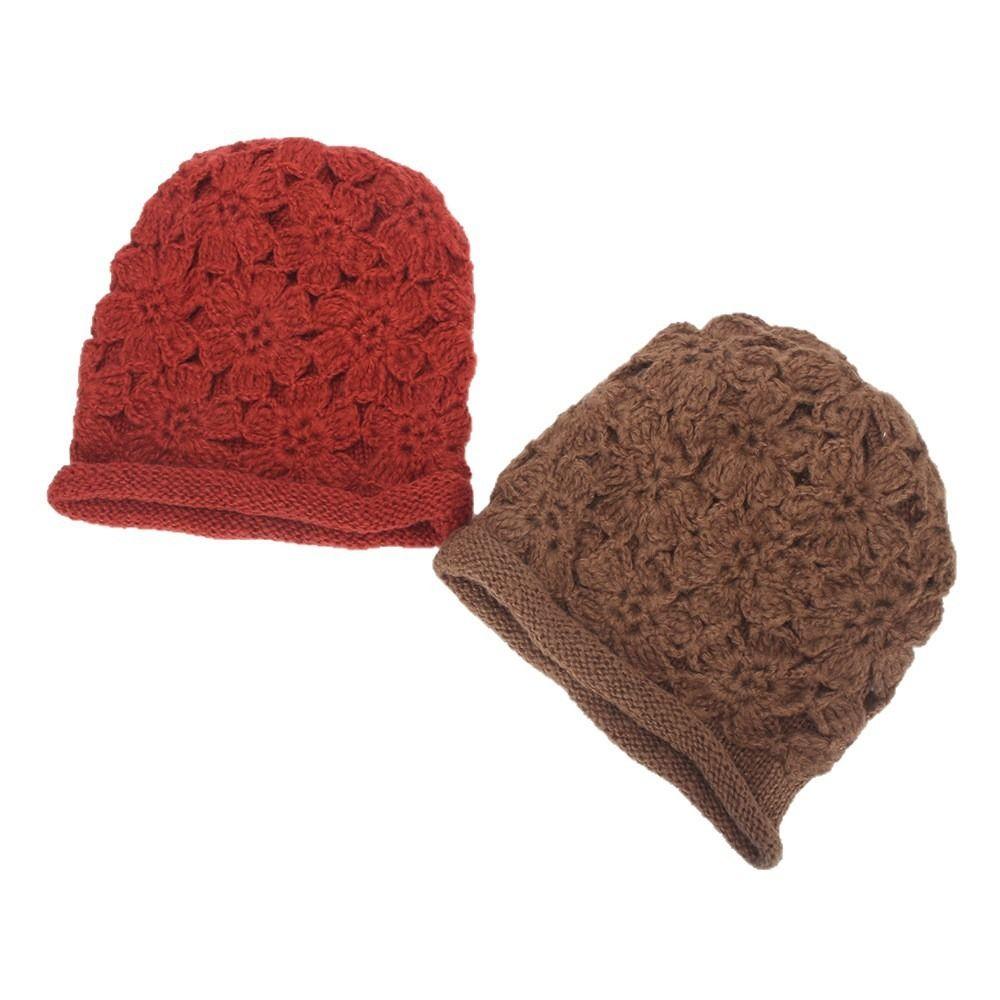 Hollow Handmade Crochet Hat Double-Layer Rolled Edge Cap Warm Thick Winter Hat Outdoor