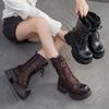Genuine Leather Retro Thick Soled Mid-calf Boots Versatile Round Toe Women's Platform Boots