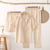 Couple pure cotton gauze summer women's short-sleeved pajamas Japanese simple plaid thin three-piece loungewear set
