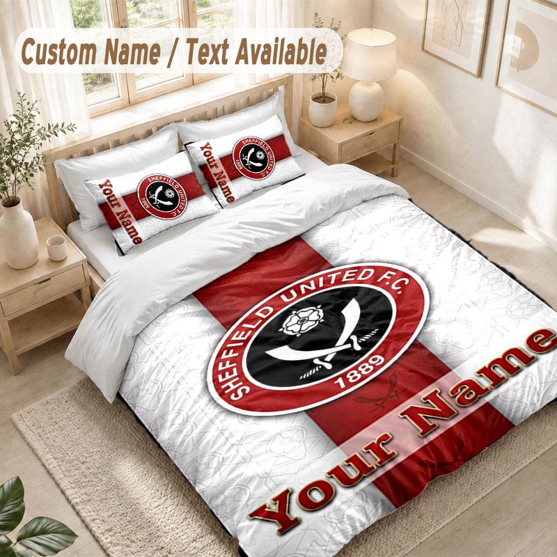 Custom Name Bedding Set 3 PiecesSheffield United FC Print Duvet Cover + 2 Pillowcases Soft Bed Decor