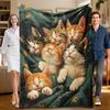 1 шт., зеленое фланелевое одеяло с кошачьей тематикой, мягкое, подходит для дивана, кровати, офиса, для всесезонного использования.