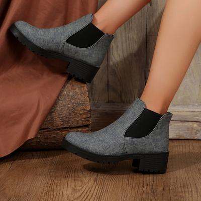 Осенняя и зимняя обувь больших размеров, удобные ботинки с круглым носком и толстым каблуком, эластичные женские ботинки