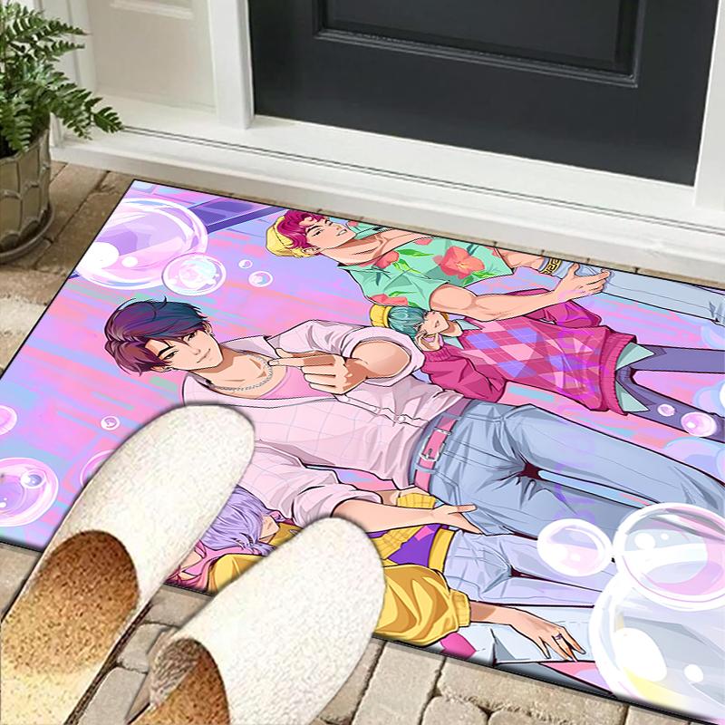 Colorful Kpop cartoon Office Rug Chair Mat, Game Carpet, Suitable for Front Door, Bedroom, Living Room, Desk, Holiday Gift