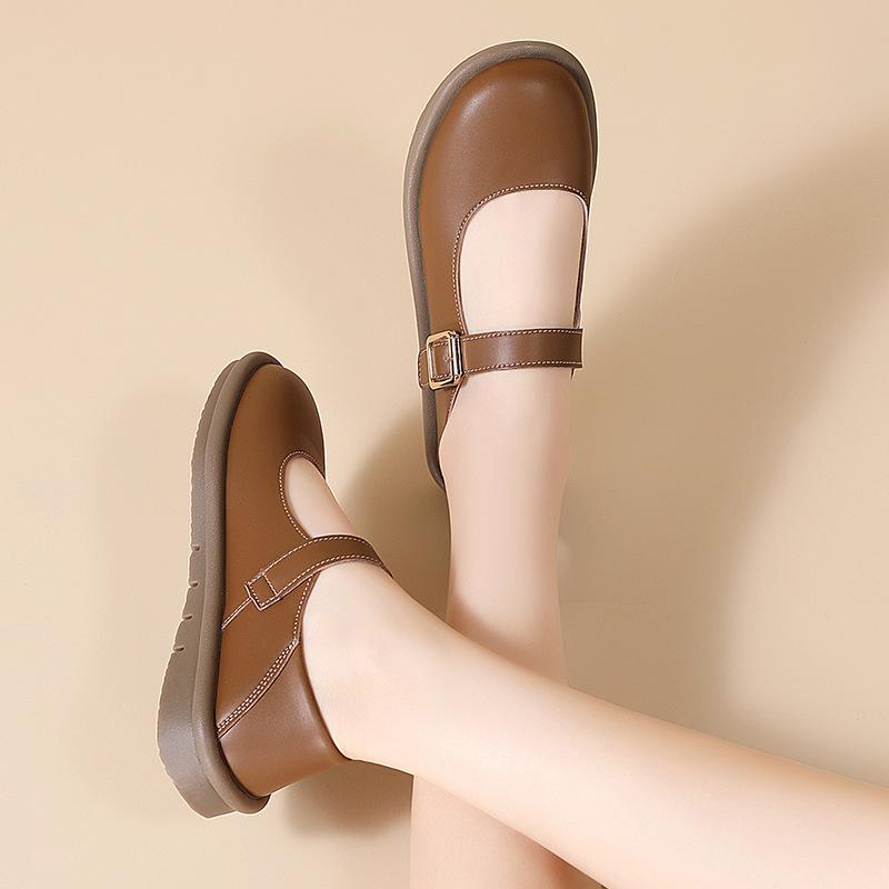 Leather Round Head Platform Small Leather Shoes Mary Jane Shoes Women's Cosplay Shoes One-word Buckle Women's Leisure