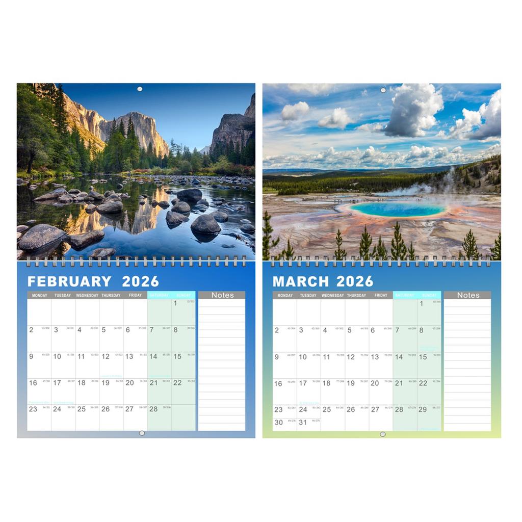 Календарь 2026 Январь-Декабрь Календарное украшение Спиральный переплет Подвесной Ежемесячный Настенный календарь для дома, школы или офиса