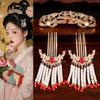 1 set Chinese Style Ancient Hair Stick Pearl Flower Hair Comb Vintage Hanfu Hair Accessories  Women