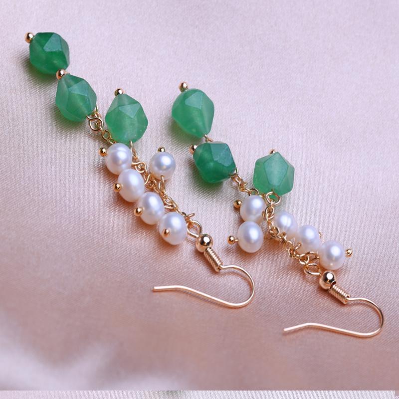 KNIKOO Зеленые серьги-капли для женщин, модные серьги с натуральным пресноводным жемчугом, ювелирные изделия для подарков на свадьбу