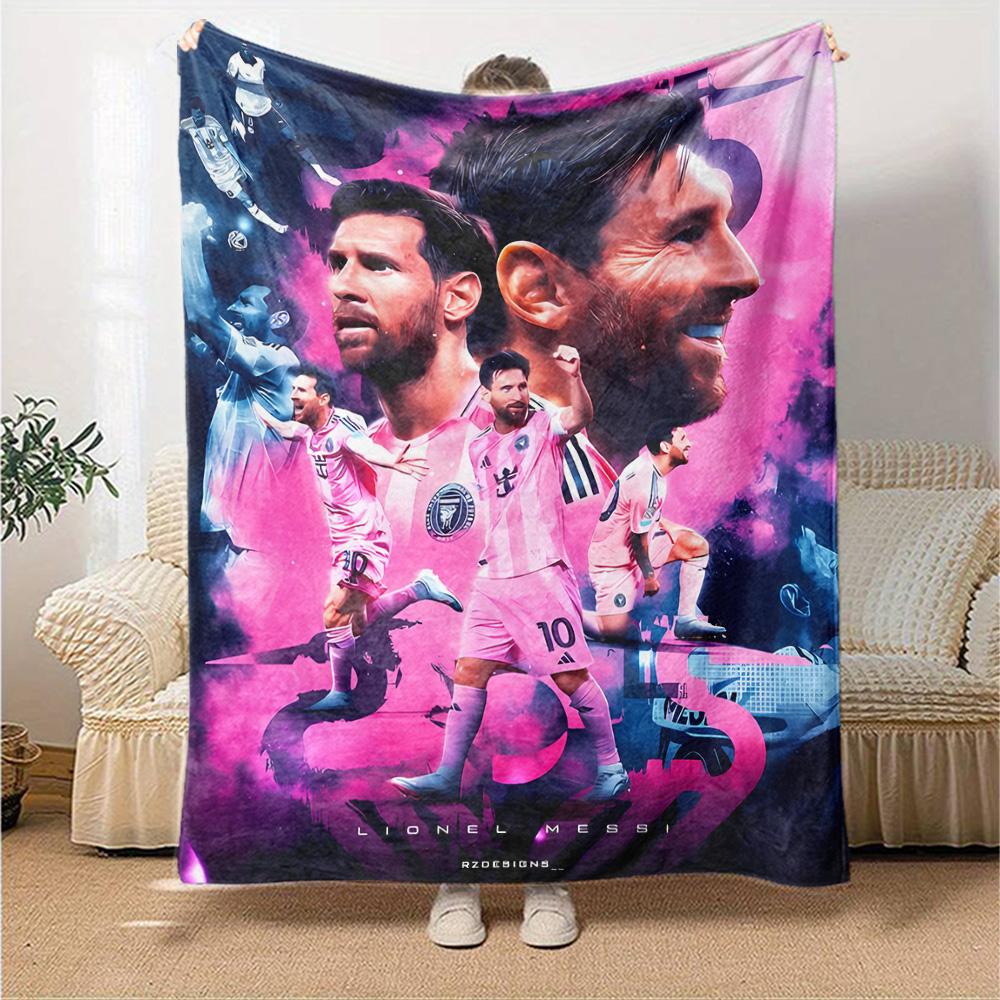 Pink Neon Soccer Stars Blanket Ultra-Soft Perfect for Bedding Office Bed All-Season Use Modern Style Perfect Gift for Relatives and Friends