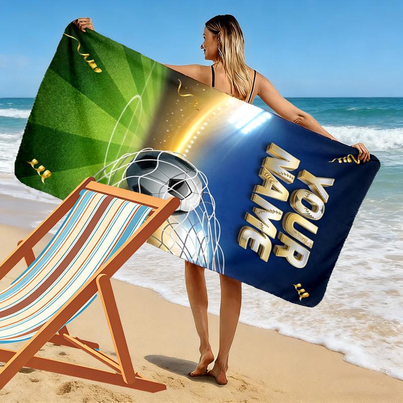 Name Custom Soccer Print Beach Towel, Large Soft Quick Dry Towel for Beach Camping Swimming