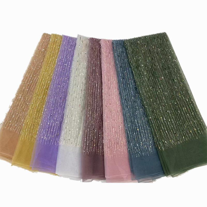 1 ярд Африканская роскошная кружевная ткань с бусинами и тюлем Нигерийская ручная работа Плотная кружевная ткань с пайетками Для DIY Свадебные Вечеринки Платья