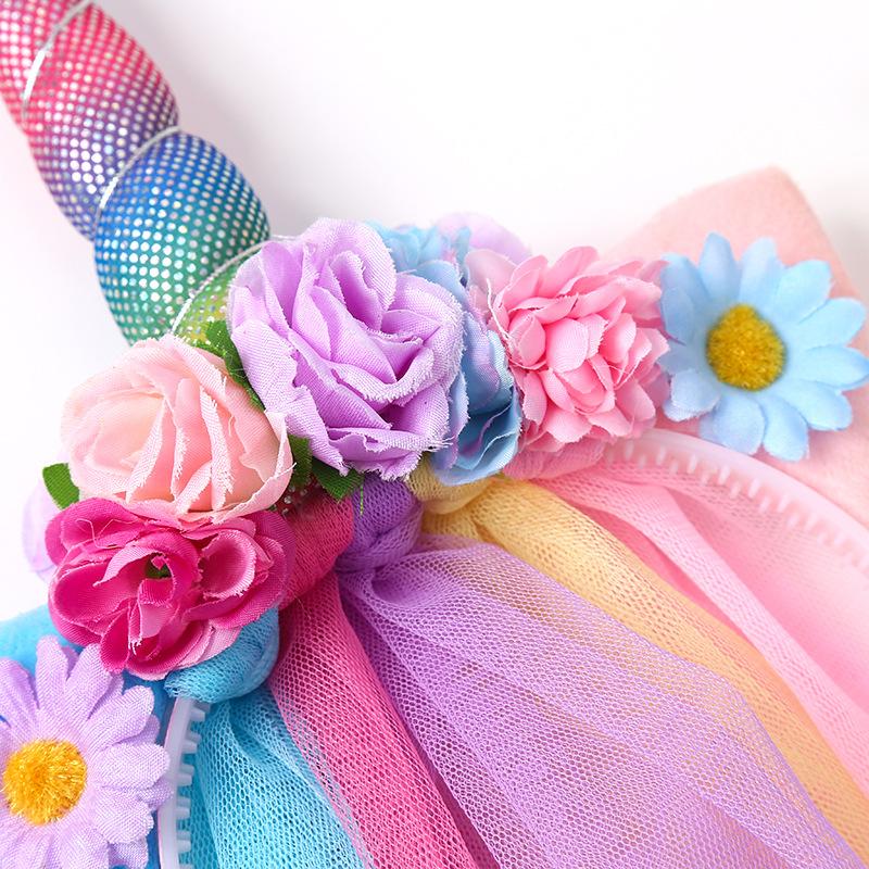 Детский ободок на голову с сеткой и единорогом, детский аксессуар, украшение для волос, обруч, красочный, милый головной убор, модное украшение для волос для вечеринки